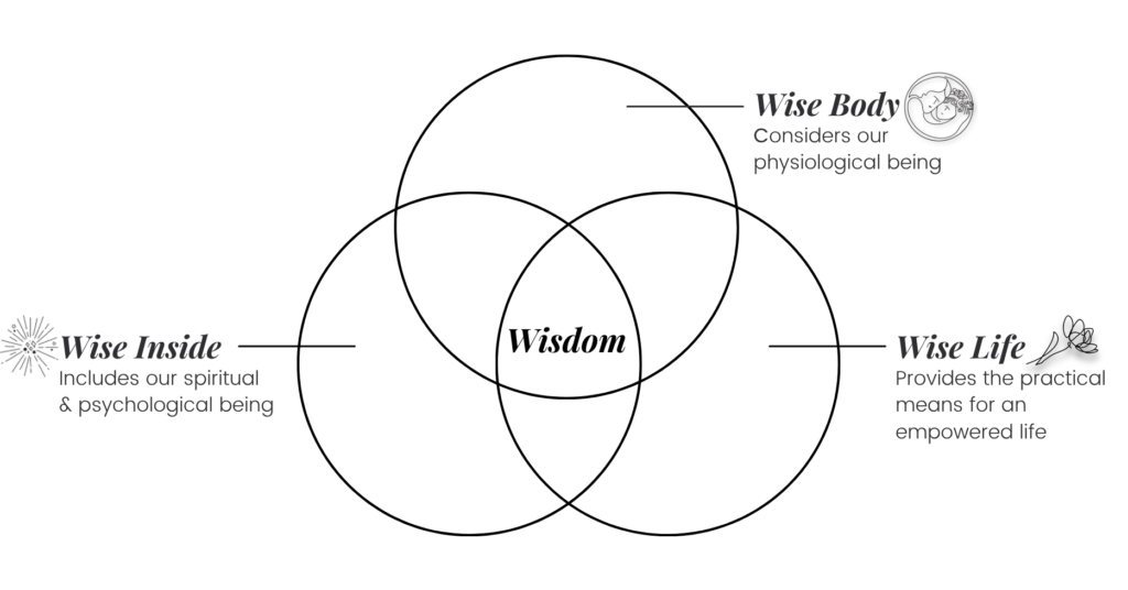 Diagram of the 3 Wise Integrated Pillars - Wise Inside, Wise Body, and Wise Life